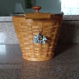 Longaberger Handcrafted Woven Basket with Acorn Charm - Tan